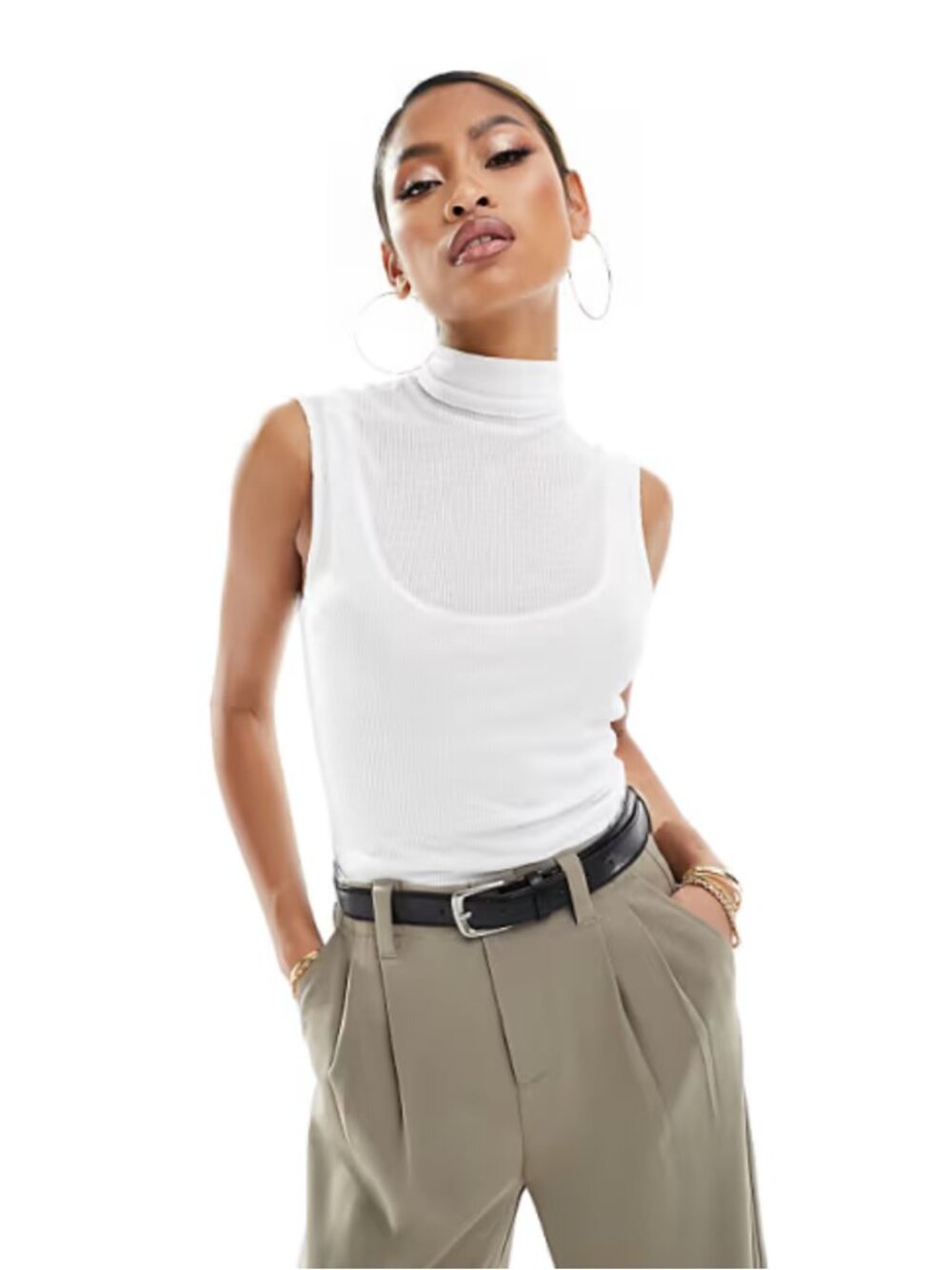 Abercrombie Sheer Rib Layered Turtleneck Top